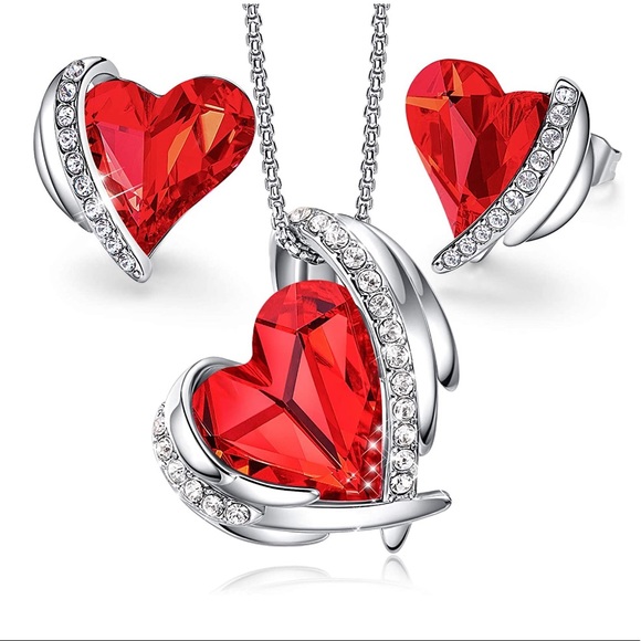 Love Heart Necklaces and Earrings Jewelry Set - Picture 2 of 8